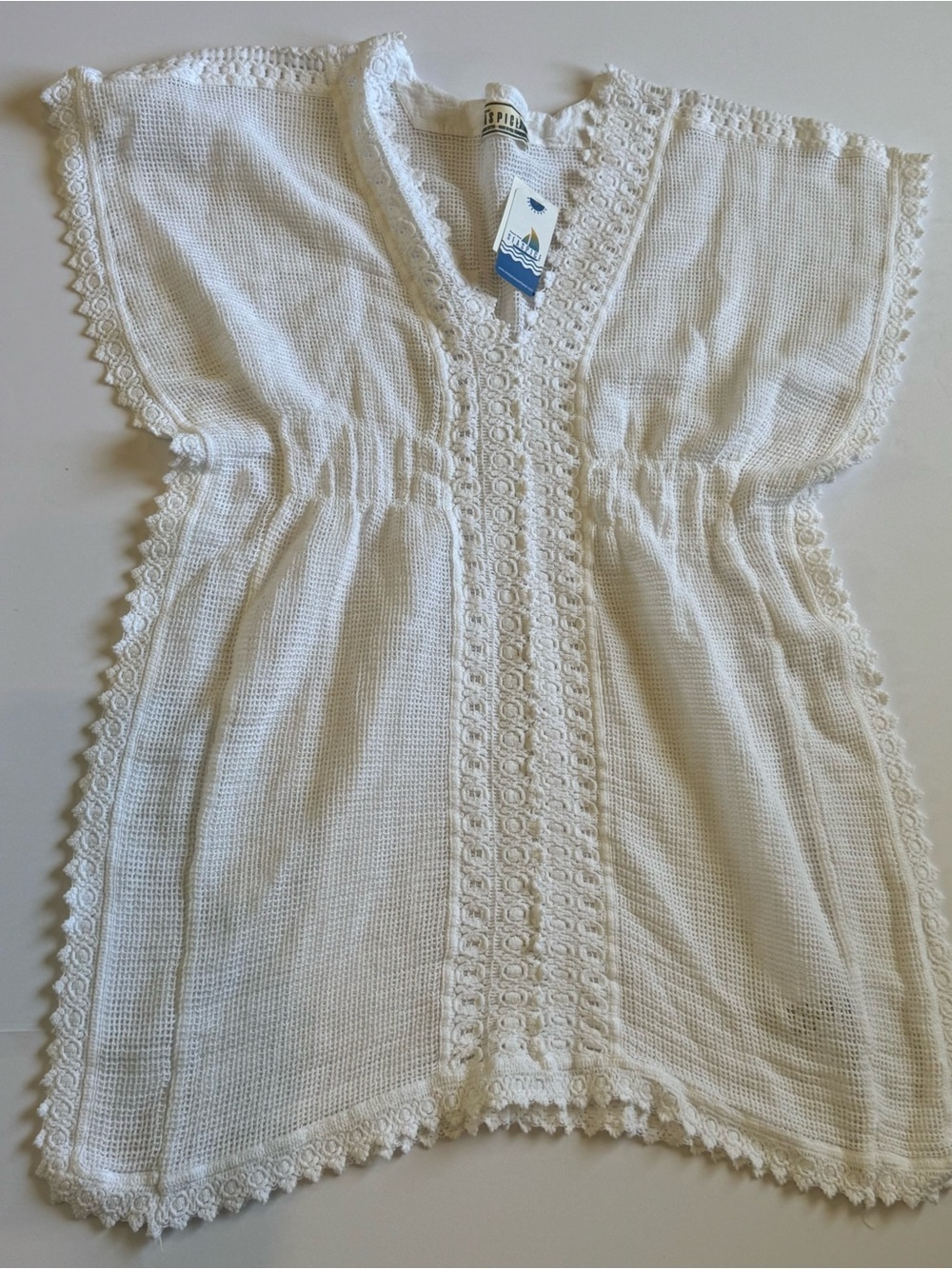 Seaspice, white crochet-trim beach tunic swimsuit coverup NWT